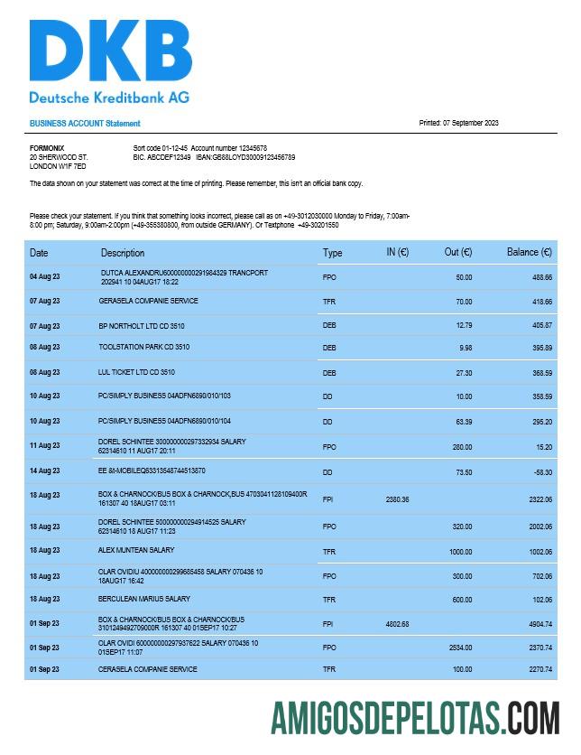 Em branco Demonstrativo de conta corrente da organização Deutsche Kreditbank Modelo Word e PDF